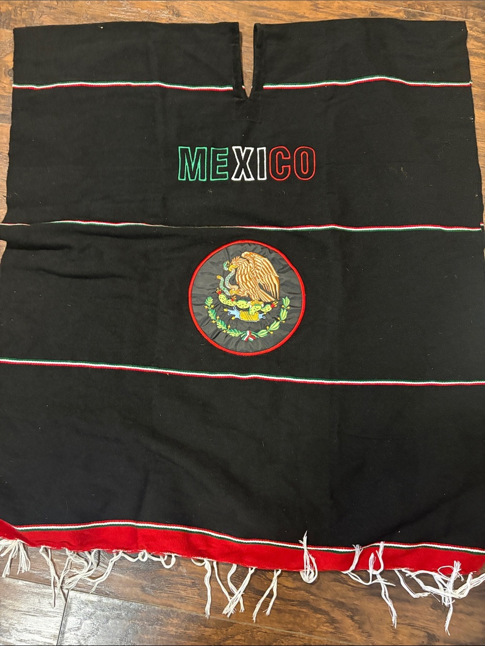 Mexico Embroidered Black Adult Poncho- purchased in Mexico City 🇲🇽
